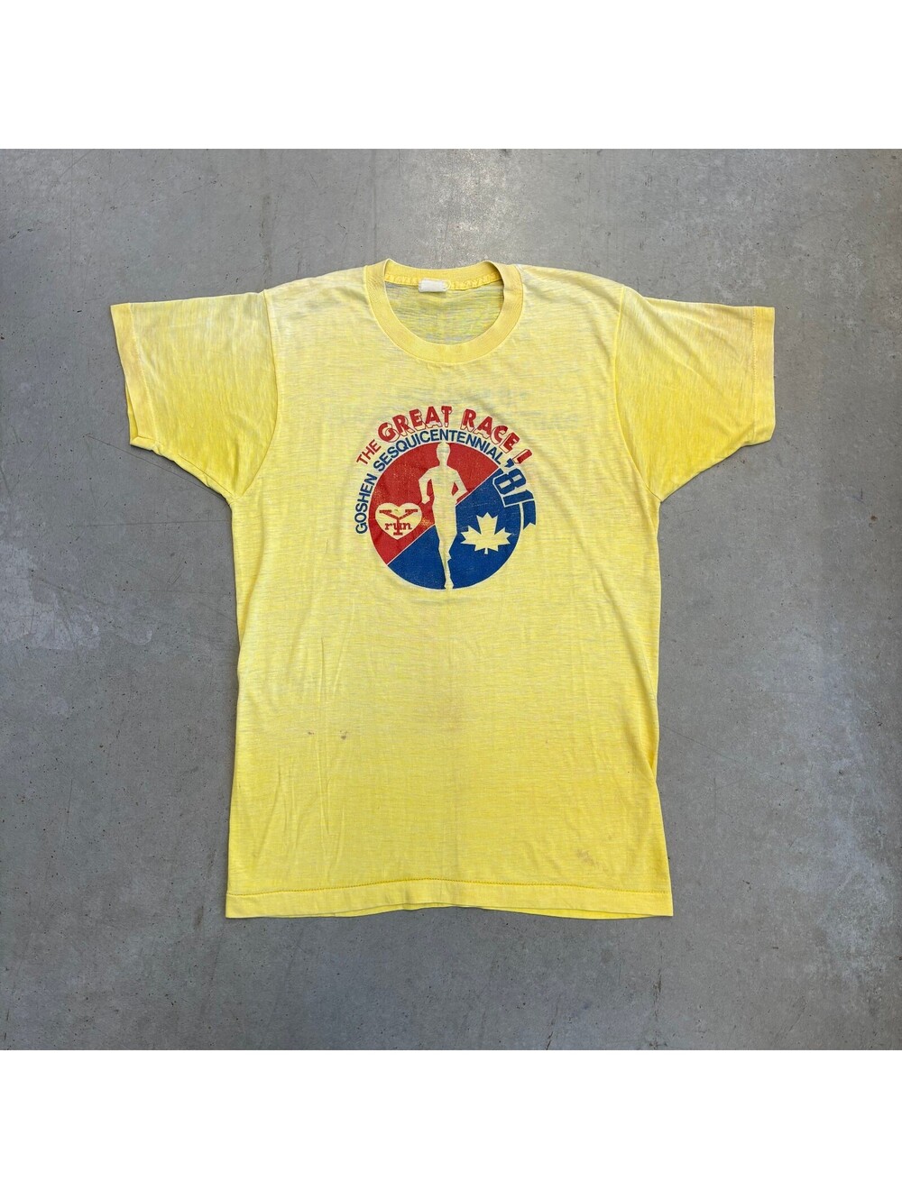 Vintage 80s The Great Race Marathon Faded T-Shirt Medium Yellow